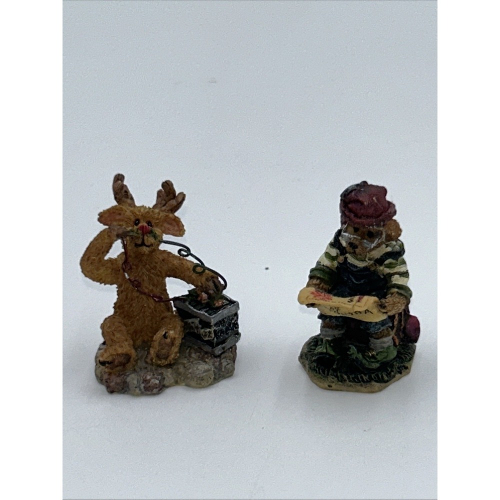 Lot Two Kringle's Village Miniature Boyds Bears Flash Rudicell - Emmett Elfbarg